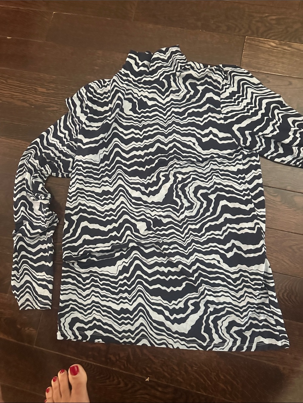 COS Navy & White Wavy-Print Long Sleeve Top